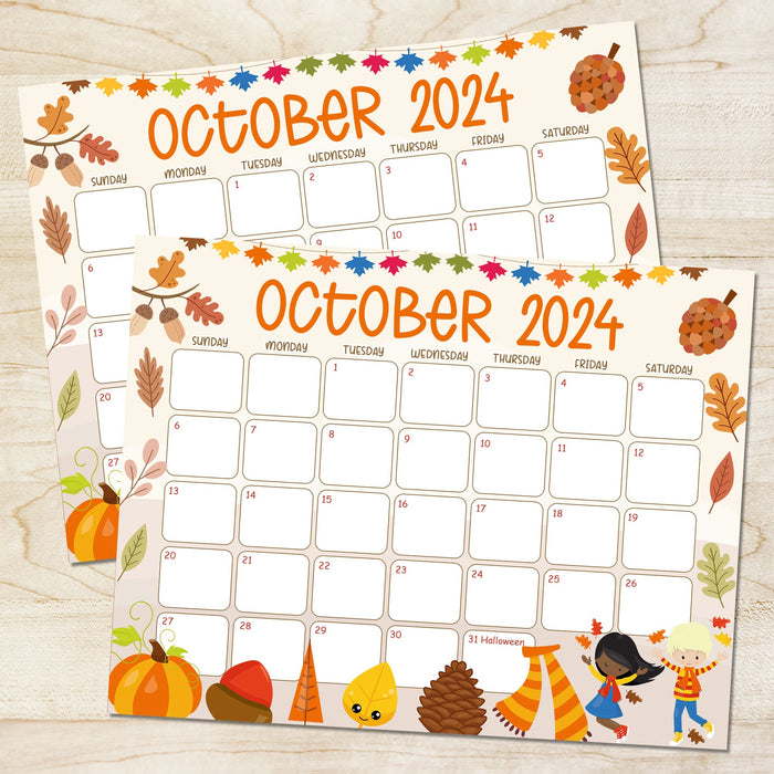 Autumn Harvest October 2024 Printable Calendar Design