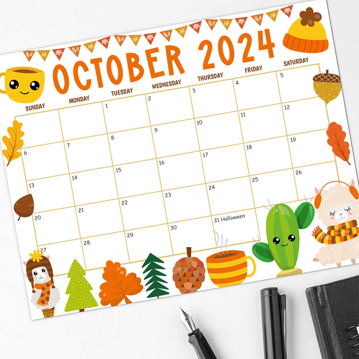 October 2024 Calendar with Fall Harvest Cute Theme