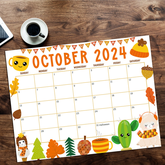 October 2024 Calendar with Fall Harvest Cute Theme