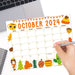 October 2024 Calendar with Fall Harvest Cute Theme