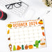 October 2024 Calendar with Fall Harvest Cute Theme