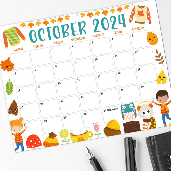 Printable Fall Harvest October 2024 Calendar Design