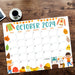 Printable Fall Harvest October 2024 Calendar Design