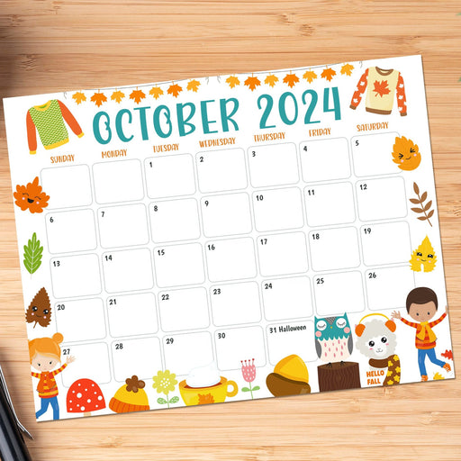 Printable Fall Harvest October 2024 Calendar Design