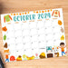 Printable Fall Harvest October 2024 Calendar Design