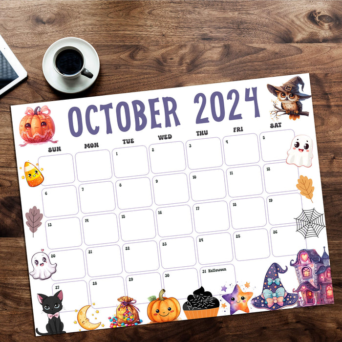 Whimsical October 2024 Halloween Calendar Template