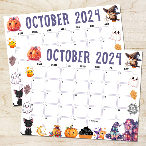 Whimsical October 2024 Halloween Calendar Template