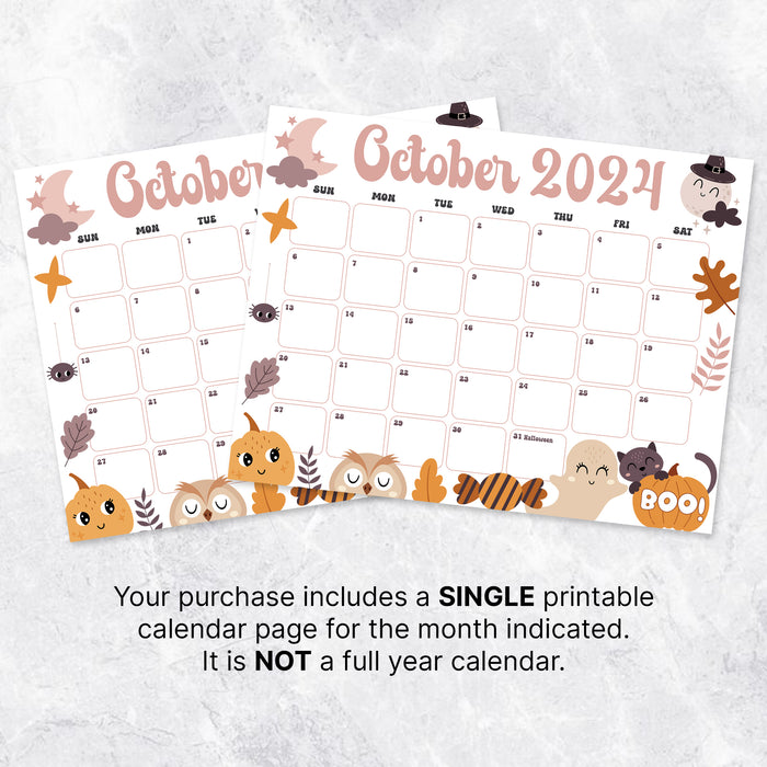 Cute Spooky October 2024 Calendar Template