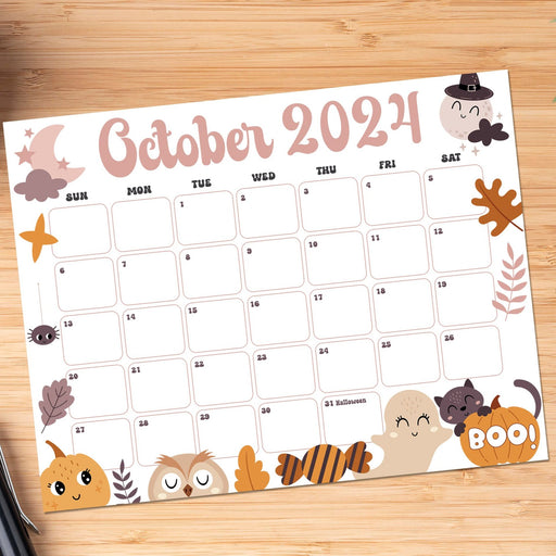 Cute Spooky October 2024 Calendar Template