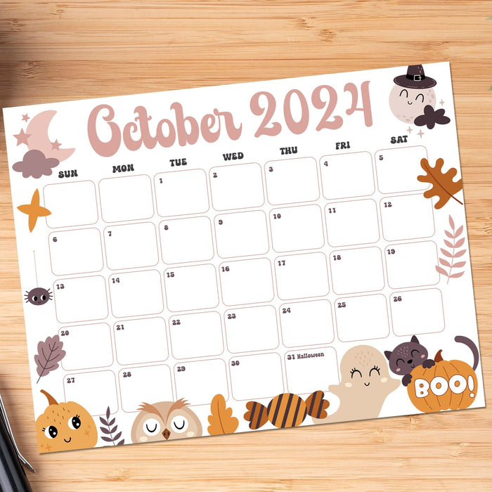 Cute Spooky October 2024 Calendar Template