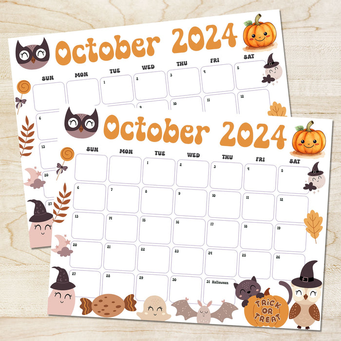 Printable October 2024 Halloween Calendar PDF