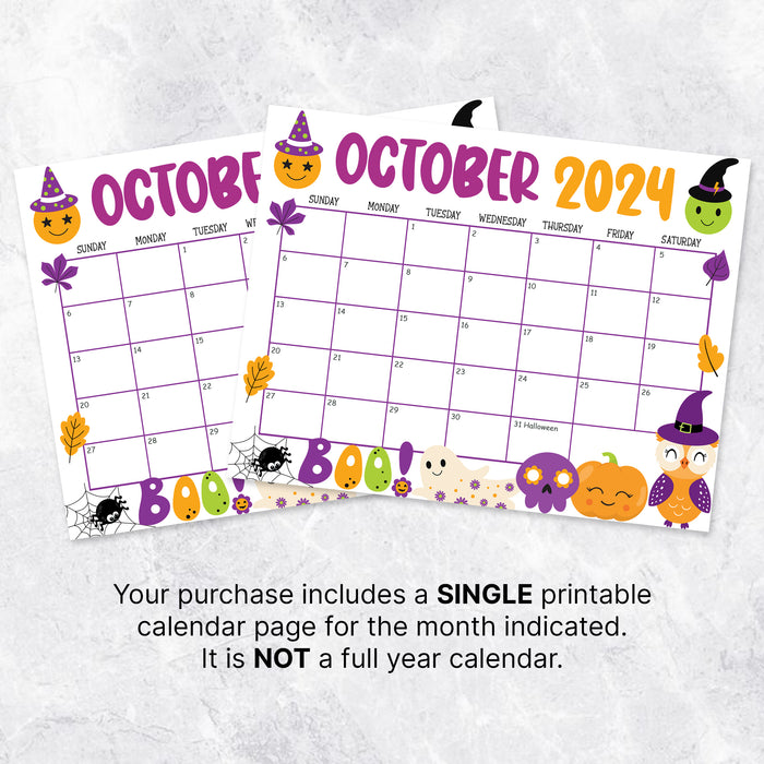 October 2024 Cute Halloween Calendar Download