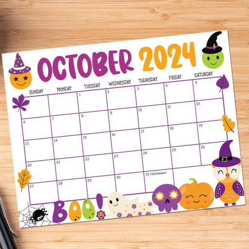 October 2024 Cute Halloween Calendar Download