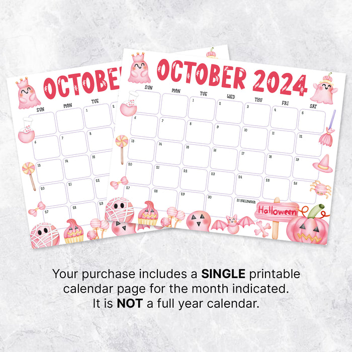 Digital October 2024 Halloween Calendar PDF