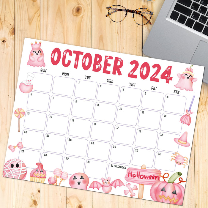 Digital October 2024 Halloween Calendar PDF