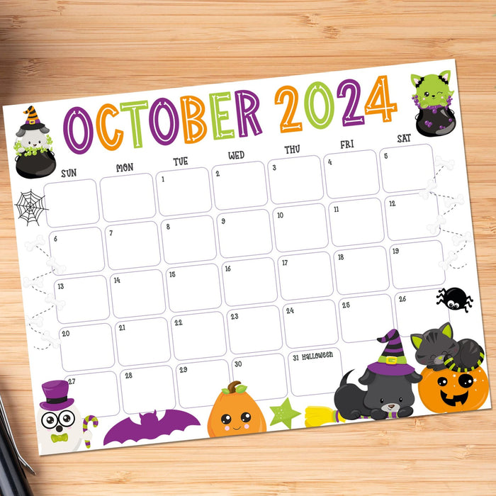 Whimsical Halloween October 2024 Calendar