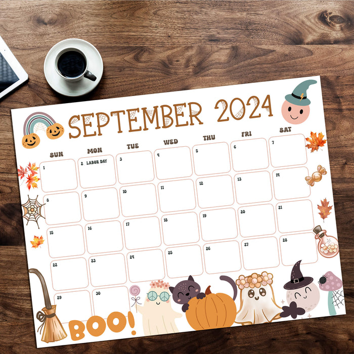 Printable September 2024 Calendar with Halloween Theme