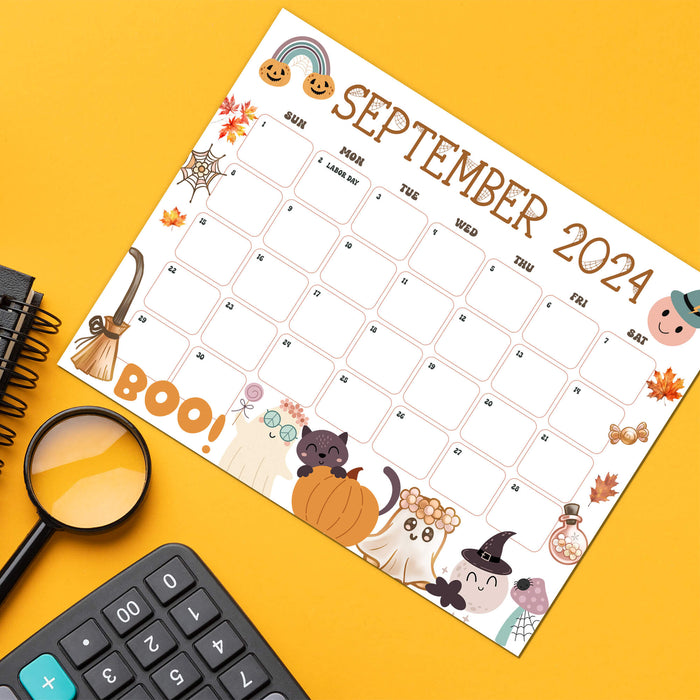 Printable September 2024 Calendar with Halloween Theme