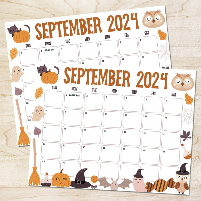 Spooky September 2024 Halloween Themed Printable Calendar