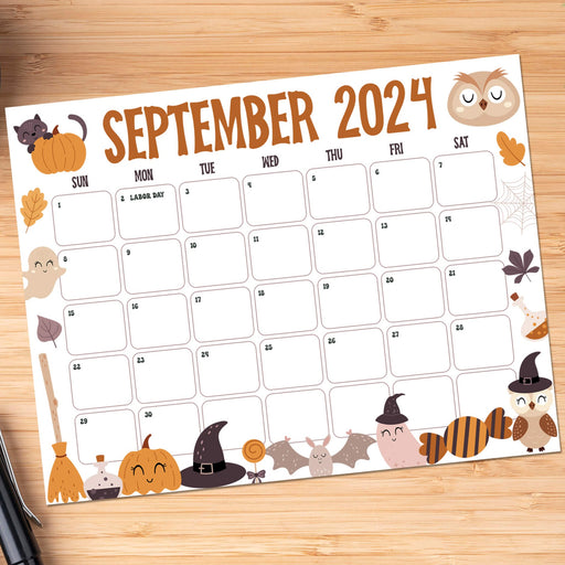 Spooky September 2024 Halloween Themed Printable Calendar