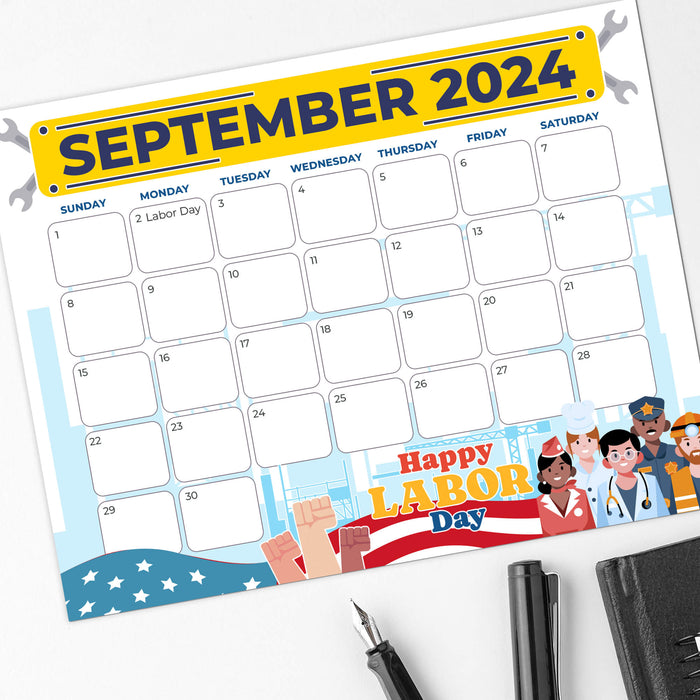 Festive Labor Day September 2024 Printable Calendar