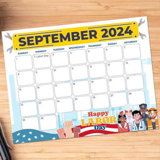 Festive Labor Day September 2024 Printable Calendar