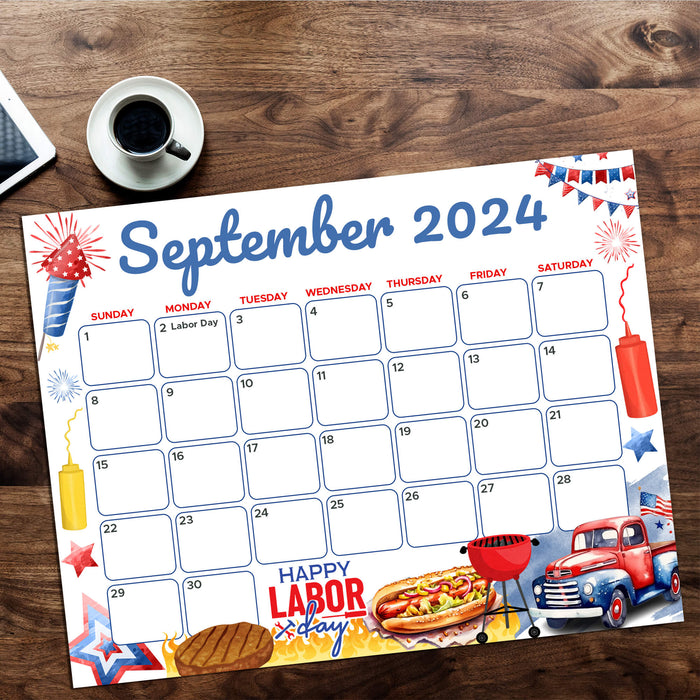 Printable September 2024 Calendar for Labor Day BBQ Cookout