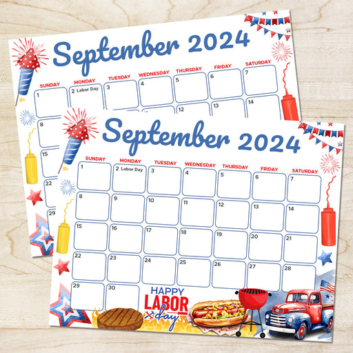 Printable September 2024 Calendar for Labor Day BBQ Cookout