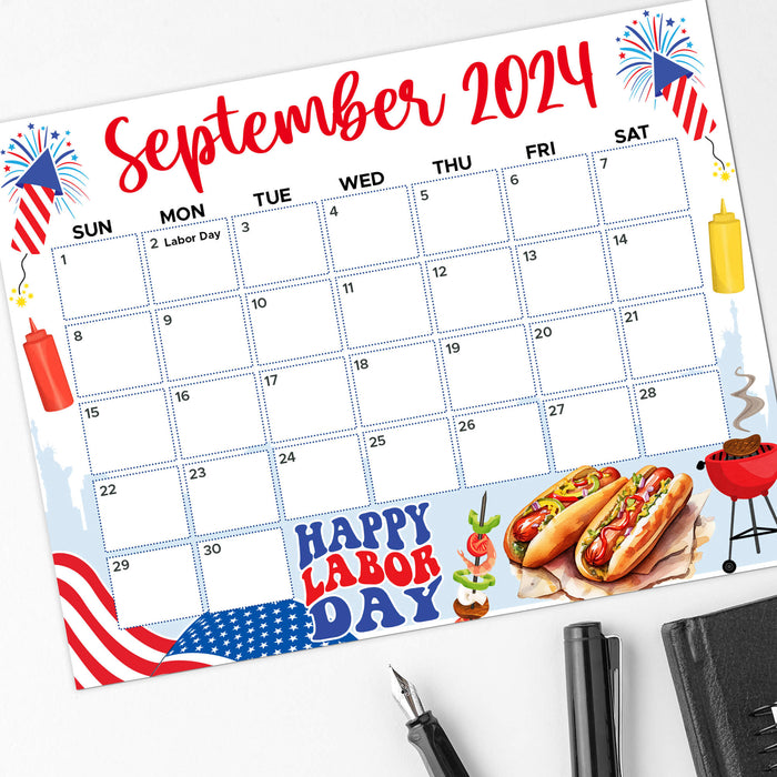 Labor Day BBQ Cookout Themed September 2024 Calendar