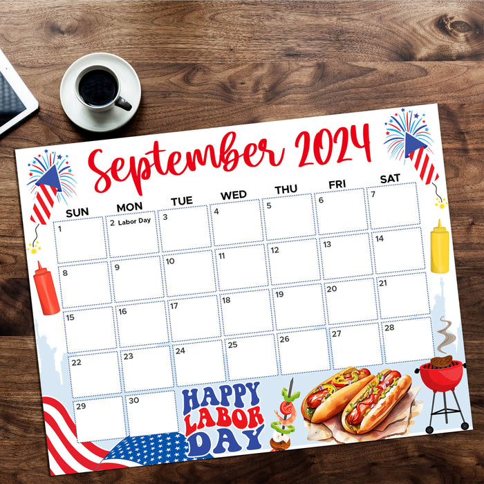 Labor Day BBQ Cookout Themed September 2024 Calendar