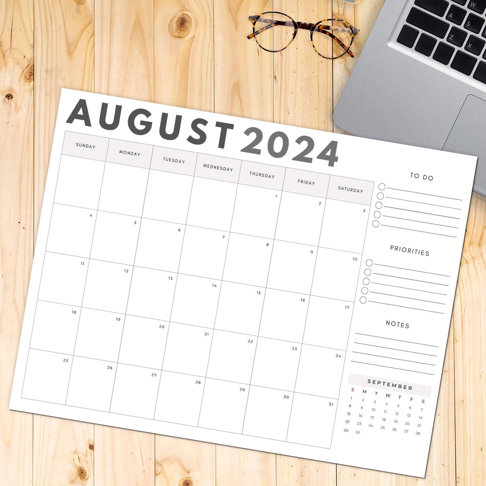 PDF 2024 August Minimalist Calendar | Printable Elegant Blank Monthly ...