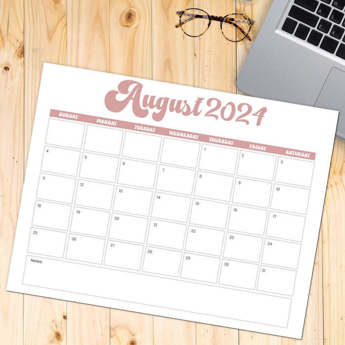 PDF Minimalist Retro August 2024 Calendar | Printable Elegant Retro Chic Themed August Planner