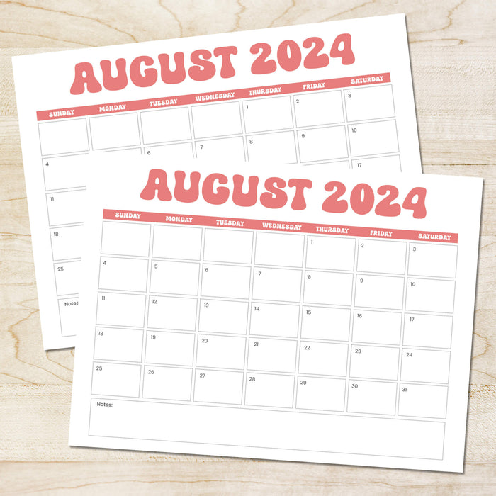PDF Minimalist Retro Theme August 2024 Calendar | Printable Classic & Clean August Monthly Planner