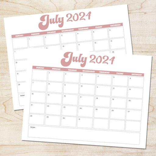 PDF Minimalist Retro July 2024 Calendar | Printable Elegant Retro Chic Themed July Planner