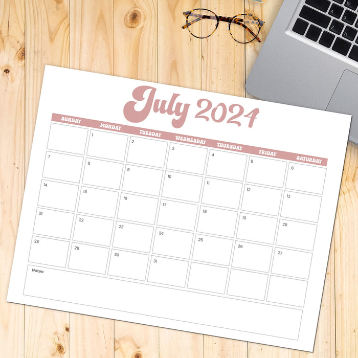 PDF Minimalist Retro July 2024 Calendar | Printable Elegant Retro Chic Themed July Planner