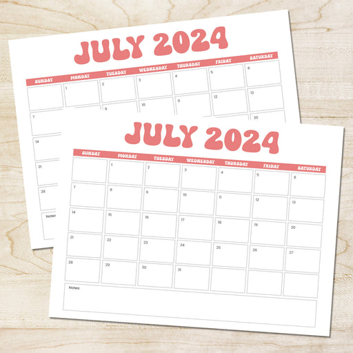 PDF Minimalist Retro Theme July 2024 Calendar | Printable Clean & Classic July Monthly Planner