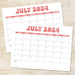 PDF Minimalist Retro Theme July 2024 Calendar | Printable Clean & Classic July Monthly Planner