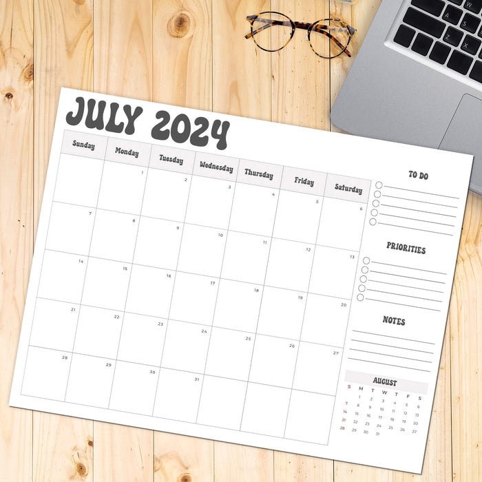 PDF Retro Minimalist July 2024 Calendar | Printable Vintage Classic Inspired Planner