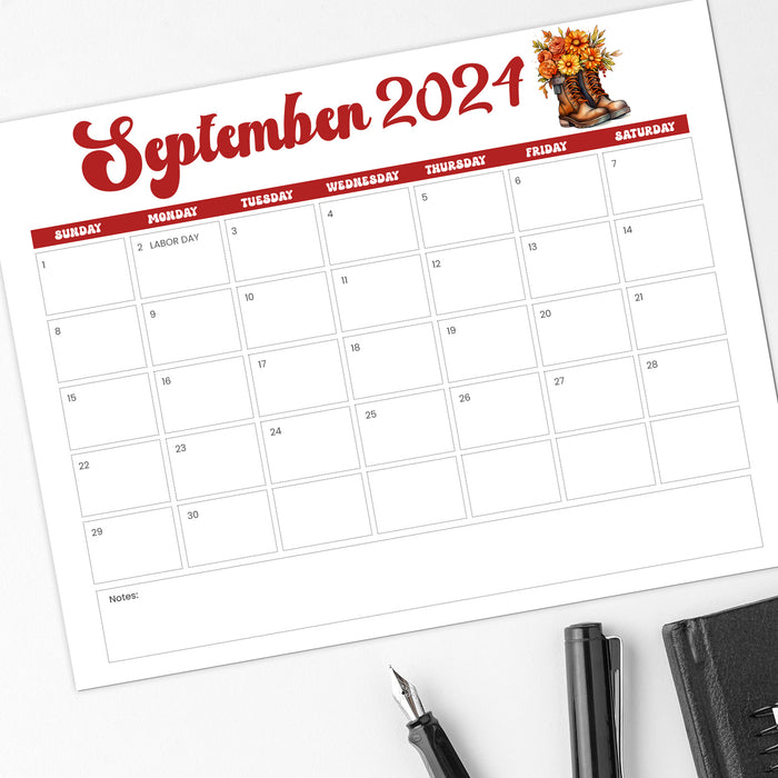 Clean and Simple Minimalist Retro Calendar September 2024