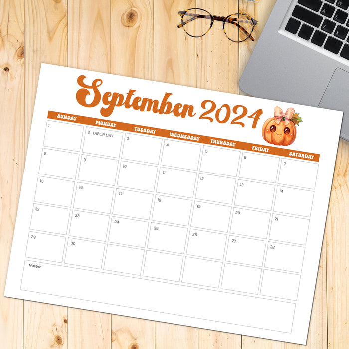 Minimalist Retro Style Printable September 2024 Calendar