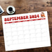 September 2024 Calendar with Minimalist  Retro Design