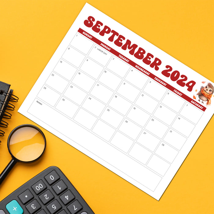 September 2024 Calendar with Minimalist  Retro Design