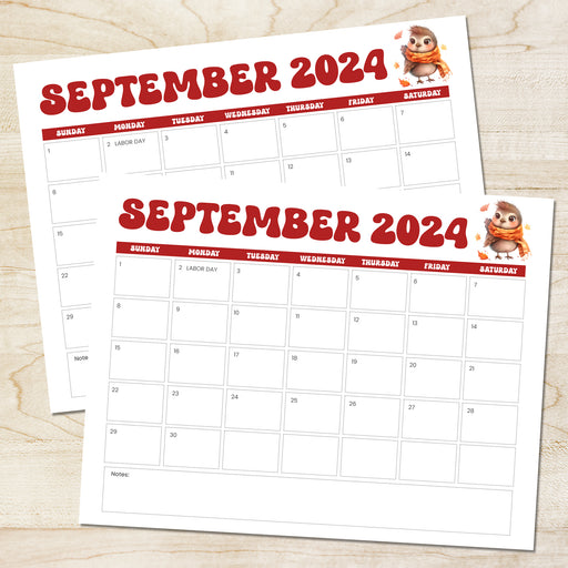 September 2024 Calendar with Minimalist  Retro Design