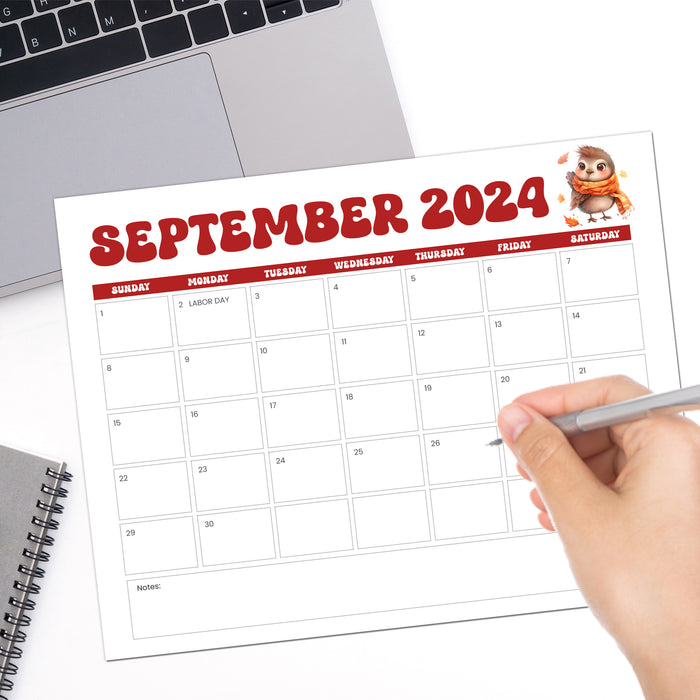 September 2024 Calendar with Minimalist  Retro Design