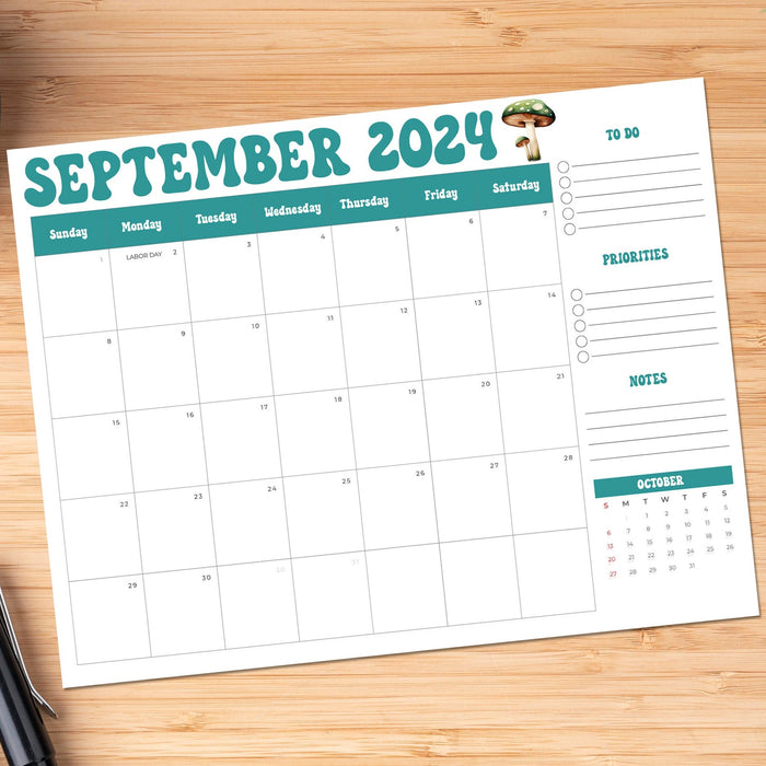 Vintage Style Minimalist Printable Calendar September 2024