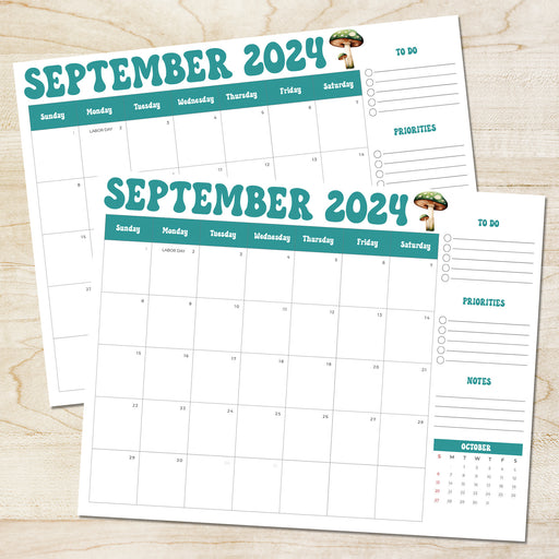 Vintage Style Minimalist Printable Calendar September 2024