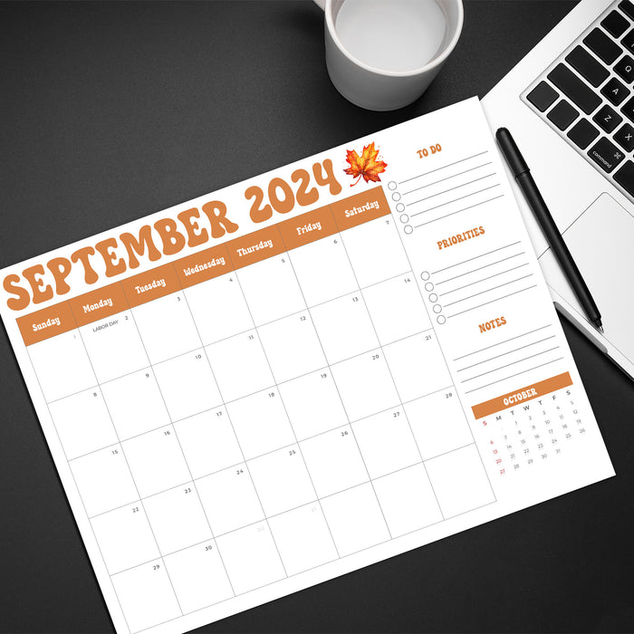 Simple Minimalist  Retro Design Planner Calendar September 2024