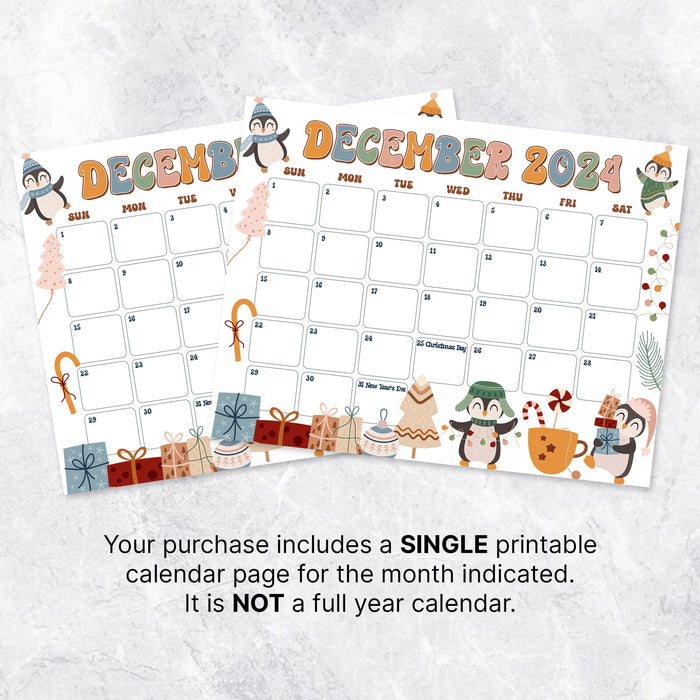 Cute Whimsical Retro December Calendar