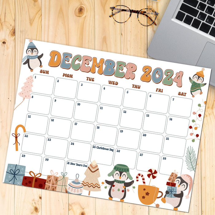 Cute Whimsical Retro December Calendar