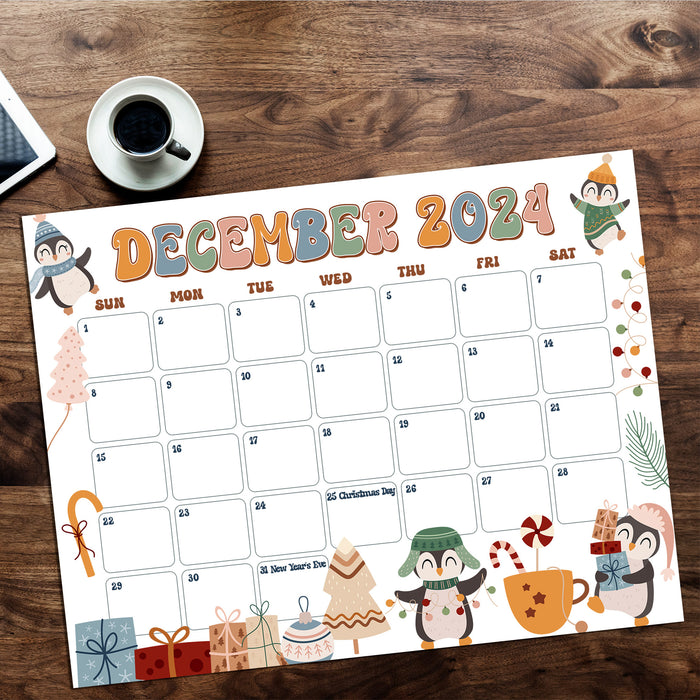 Cute Whimsical Retro December Calendar